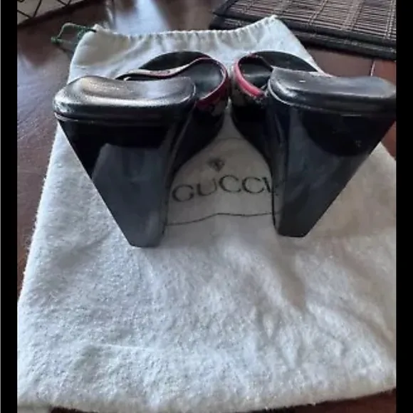 Gucci GG Monogrammed Platform Wedge Sandals Size EU 36 or US 6 w/ Dust Bag