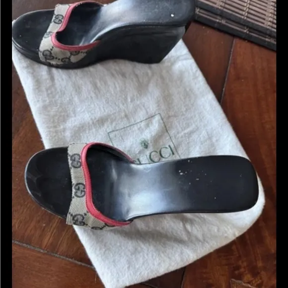 Gucci GG Monogrammed Platform Wedge Sandals Size EU 36 or US 6 w/ Dust Bag