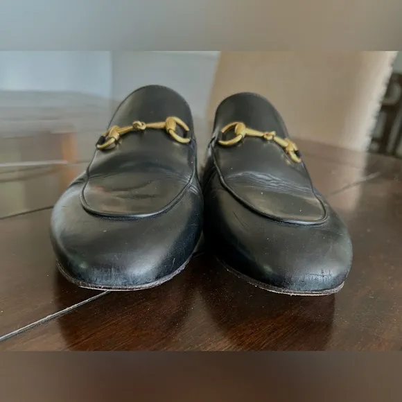 Gucci Princetown Horsebit Black Leather Round Toe Slippers Flats Loafers Mules