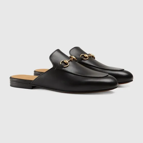 Gucci Princetown Horsebit Black Leather Round Toe Slippers Flats Loafers Mules