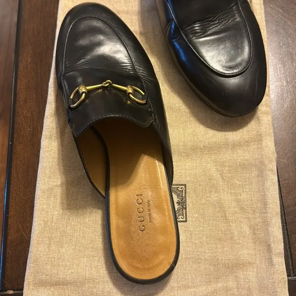 Gucci Princetown Horsebit Black Leather Round Toe Slippers Flats Loafers Mules