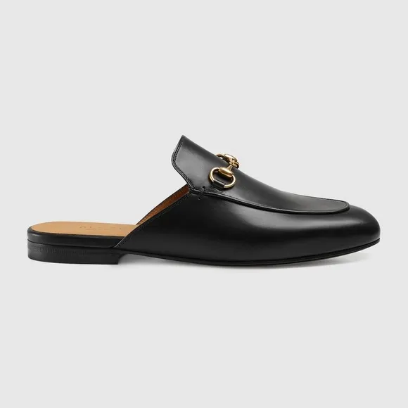 Gucci Princetown Horsebit Black Leather Round Toe Slippers Flats Loafers Mules