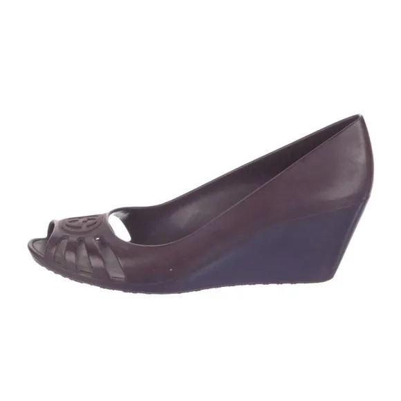 Gucci Purple Rubber Wedge Peep-Toe Slip On Shoes Size 8.5