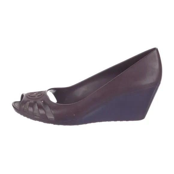 Gucci Purple Rubber Wedge Peep-Toe Slip On Shoes Size 8.5