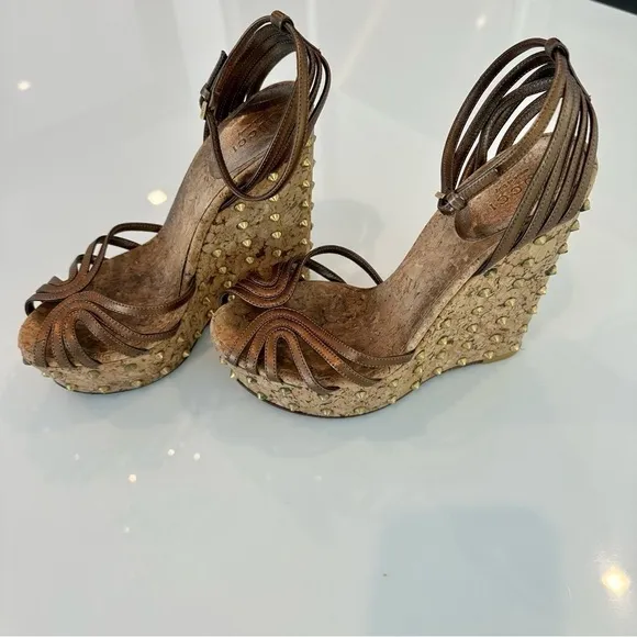 Gucci Studded Cecyl Leather Wedges