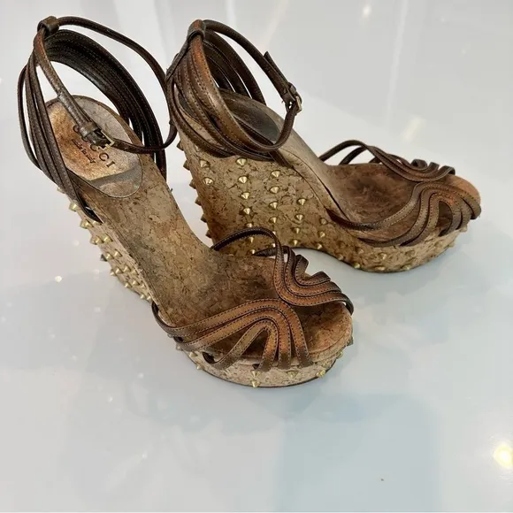 Gucci Studded Cecyl Leather Wedges