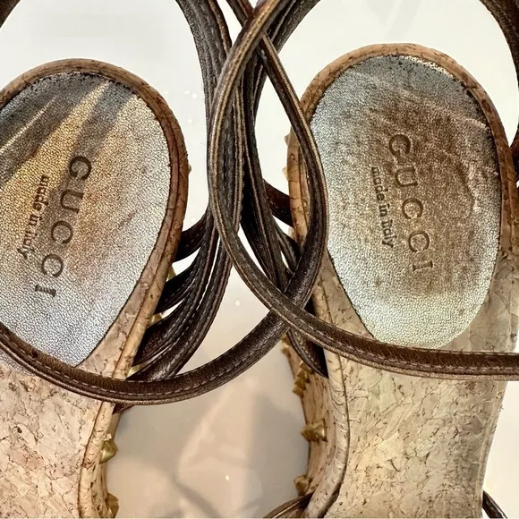 Gucci Studded Cecyl Leather Wedges