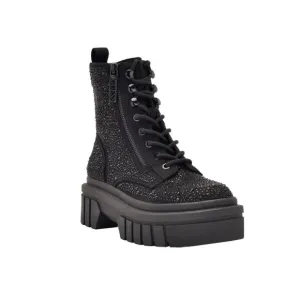 GUESS Women Black Lace Up Pull Tab Lug Zipper Accent Ferina ZipUp Combat Boots 5
