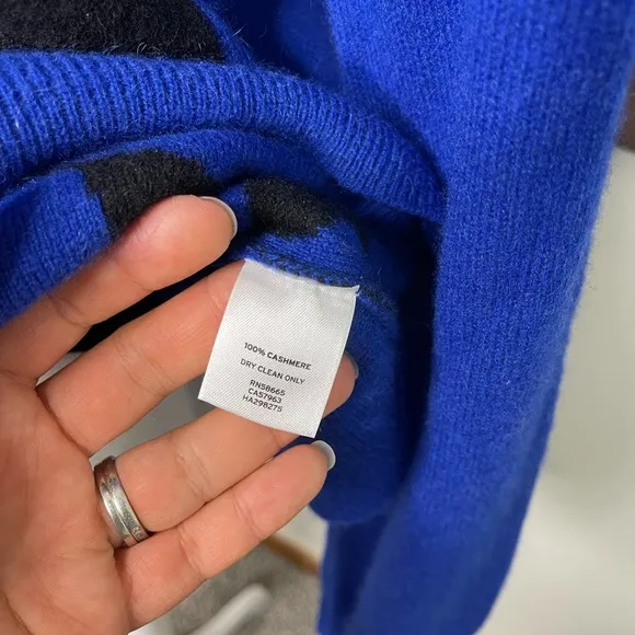 Halogen New Blue Animal Printed 100% Cashmere Boat neck Pullover Sweater Sz XL