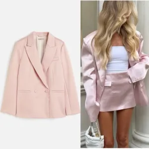 H&amp;M NWT satin oversized Light pink fully lined premium blazer jacket