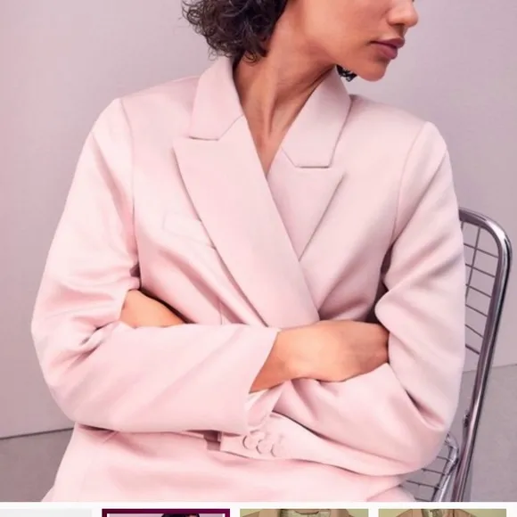 H&amp;M NWT satin oversized Light pink fully lined premium blazer jacket