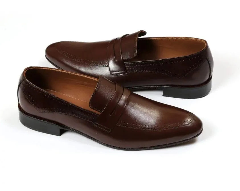 Handmade Brown Leather Moccasins Loafers for Men