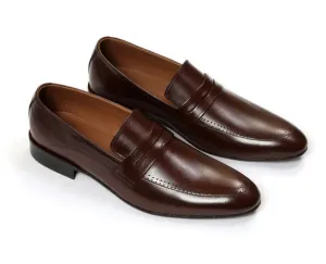 Handmade Brown Leather Moccasins Loafers for Men