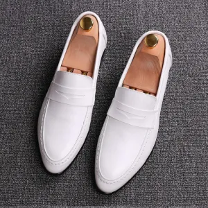 Handmade White Leather Moccasins for Men