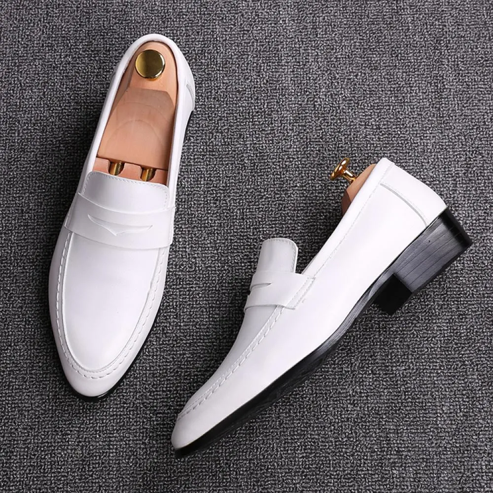 Handmade White Leather Moccasins for Men