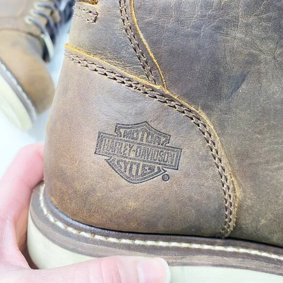 Harley-Davidson Brown Oiled Leather Glenora Lace Up 4.5 Inch Boots Women's 7.5