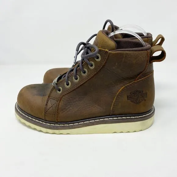 Harley-Davidson Brown Oiled Leather Glenora Lace Up 4.5 Inch Boots Women's 7.5