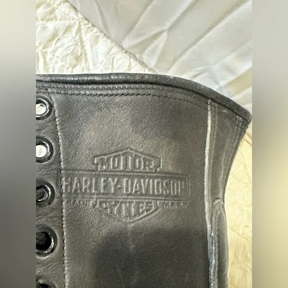 Harley davidson Matte Black Combat Boots with Lace-Up Design