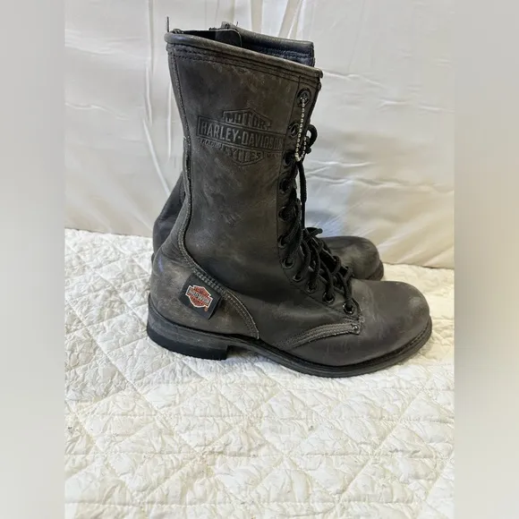 Harley davidson Matte Black Combat Boots with Lace-Up Design