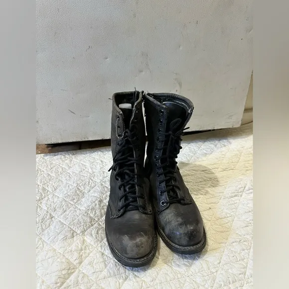 Harley davidson Matte Black Combat Boots with Lace-Up Design