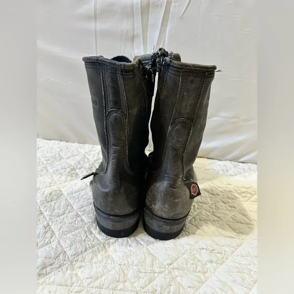 Harley davidson Matte Black Combat Boots with Lace-Up Design