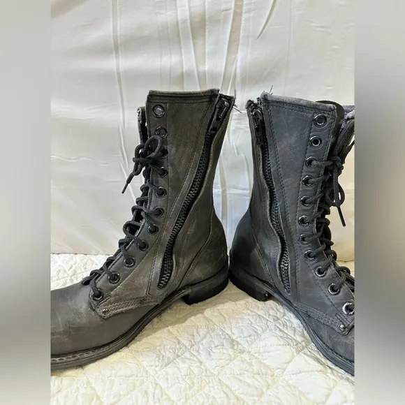 Harley davidson Matte Black Combat Boots with Lace-Up Design
