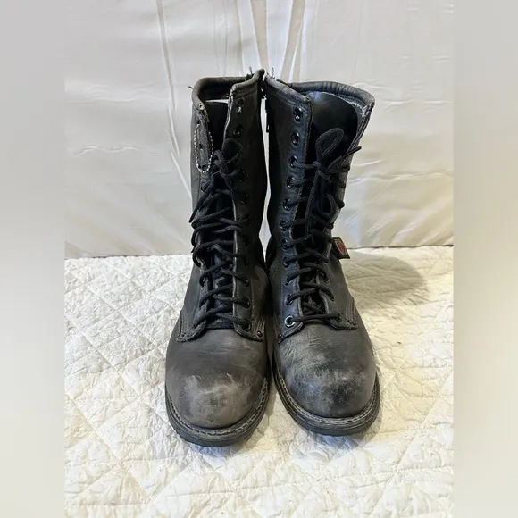 Harley davidson Matte Black Combat Boots with Lace-Up Design