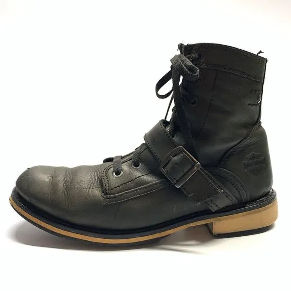 Harley Davidson Riding Boots Mens 9.5 Kelby Black Leather Lace Up Side Zipper