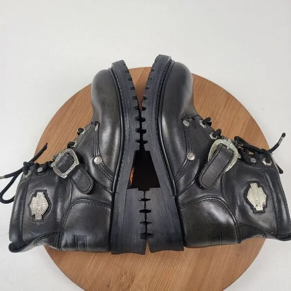 Harley Davidson Black Leather Moto Combat Buckle Boots Women's shoe size 6.5