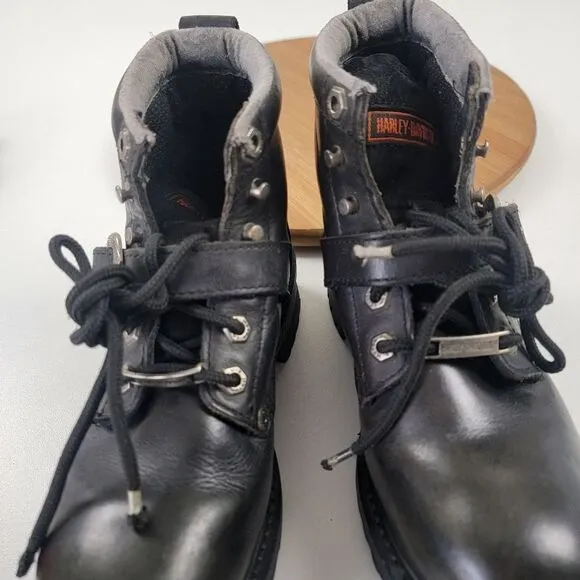 Harley Davidson Black Leather Moto Combat Buckle Boots Women's shoe size 6.5