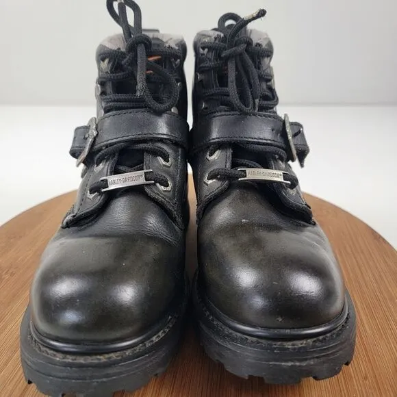 Harley Davidson Black Leather Moto Combat Buckle Boots Women's shoe size 6.5