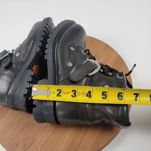 Harley Davidson Black Leather Moto Combat Buckle Boots Women's shoe size 6.5