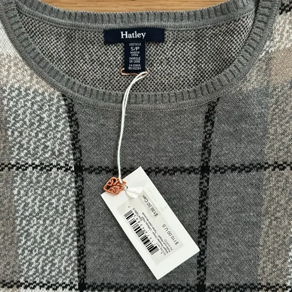 Hatley Women's Claire Sweater Dress Cotton Small Long Sleeve Gray Plaid New