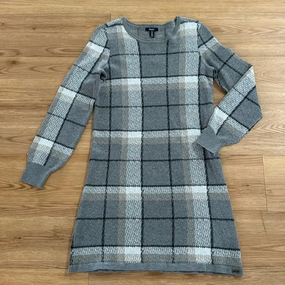 Hatley Women's Claire Sweater Dress Cotton Small Long Sleeve Gray Plaid New