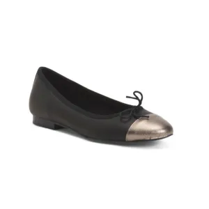 HELENE ROUGE Black Made In Spain Leather Cap Toe Ballerina Flats