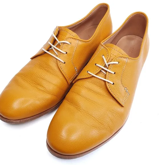 HESCHUNG 1934 FRENCH CRAFTED Marigold Yellow Calf Leather Oxford Lace Up Shoe