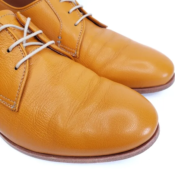 HESCHUNG 1934 FRENCH CRAFTED Marigold Yellow Calf Leather Oxford Lace Up Shoe