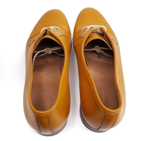 HESCHUNG 1934 FRENCH CRAFTED Marigold Yellow Calf Leather Oxford Lace Up Shoe