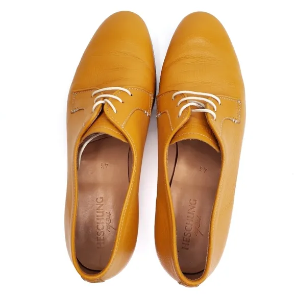 HESCHUNG 1934 FRENCH CRAFTED Marigold Yellow Calf Leather Oxford Lace Up Shoe