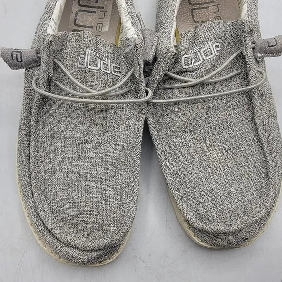 Hey Dude Wally Linen Mens 8 Gray Slip-On Comfort Shoes Casual Lightweight