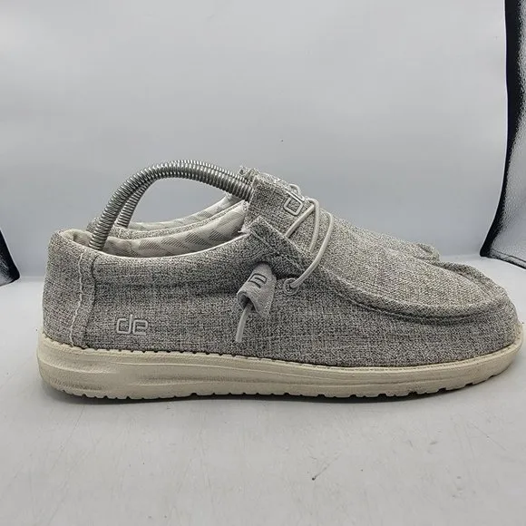 Hey Dude Wally Linen Mens 8 Gray Slip-On Comfort Shoes Casual Lightweight