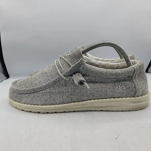 Hey Dude Wally Linen Mens 8 Gray Slip-On Comfort Shoes Casual Lightweight