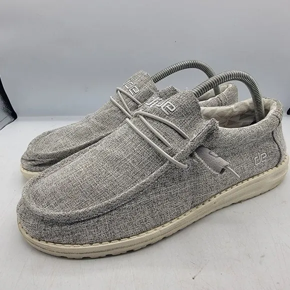 Hey Dude Wally Linen Mens 8 Gray Slip-On Comfort Shoes Casual Lightweight