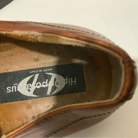 Hippopotamus Oxford Shoes Sz 9 double buckle  Brown Leather Lace Made Italy