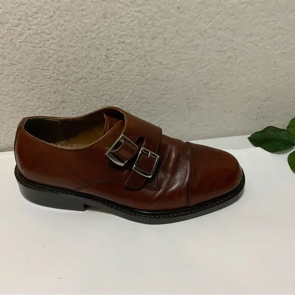 Hippopotamus Oxford Shoes Sz 9 double buckle  Brown Leather Lace Made Italy