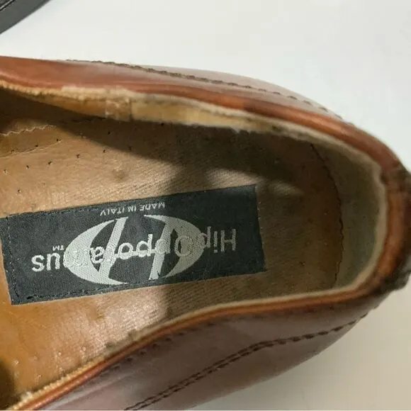 Hippopotamus Oxford Shoes Sz 9 double buckle  Brown Leather Lace Made Italy