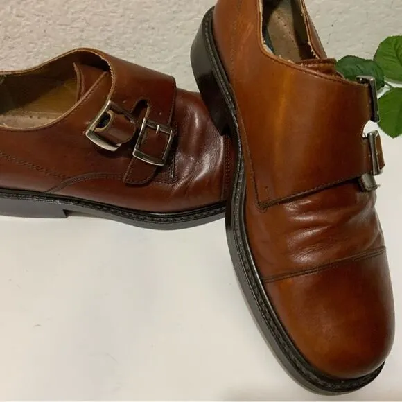 Hippopotamus Oxford Shoes Sz 9 double buckle  Brown Leather Lace Made Italy