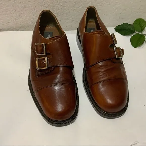 Hippopotamus Oxford Shoes Sz 9 double buckle  Brown Leather Lace Made Italy