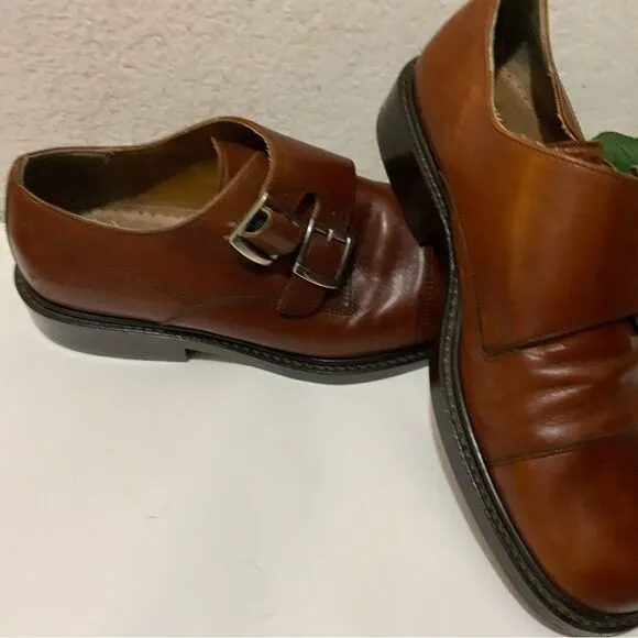 Hippopotamus Oxford Shoes Sz 9 double buckle  Brown Leather Lace Made Italy