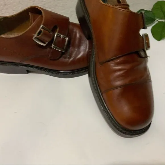 Hippopotamus Oxford Shoes Sz 9 double buckle  Brown Leather Lace Made Italy